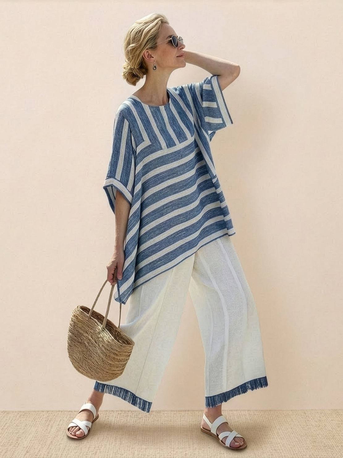 Relaxed Fit Striped Pants and Top 2-Piece Outfit