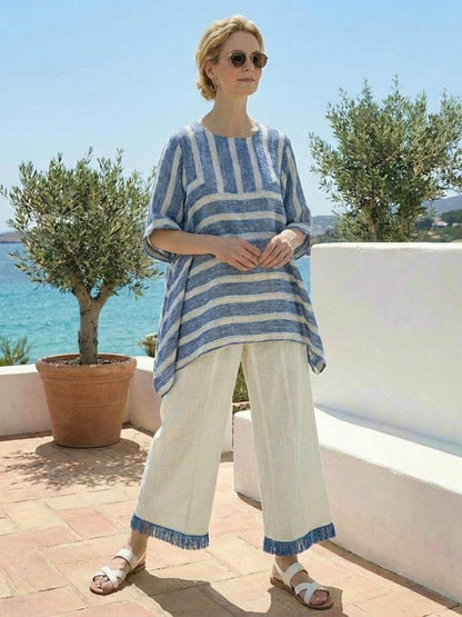 Relaxed Fit Striped Pants and Top 2-Piece Outfit