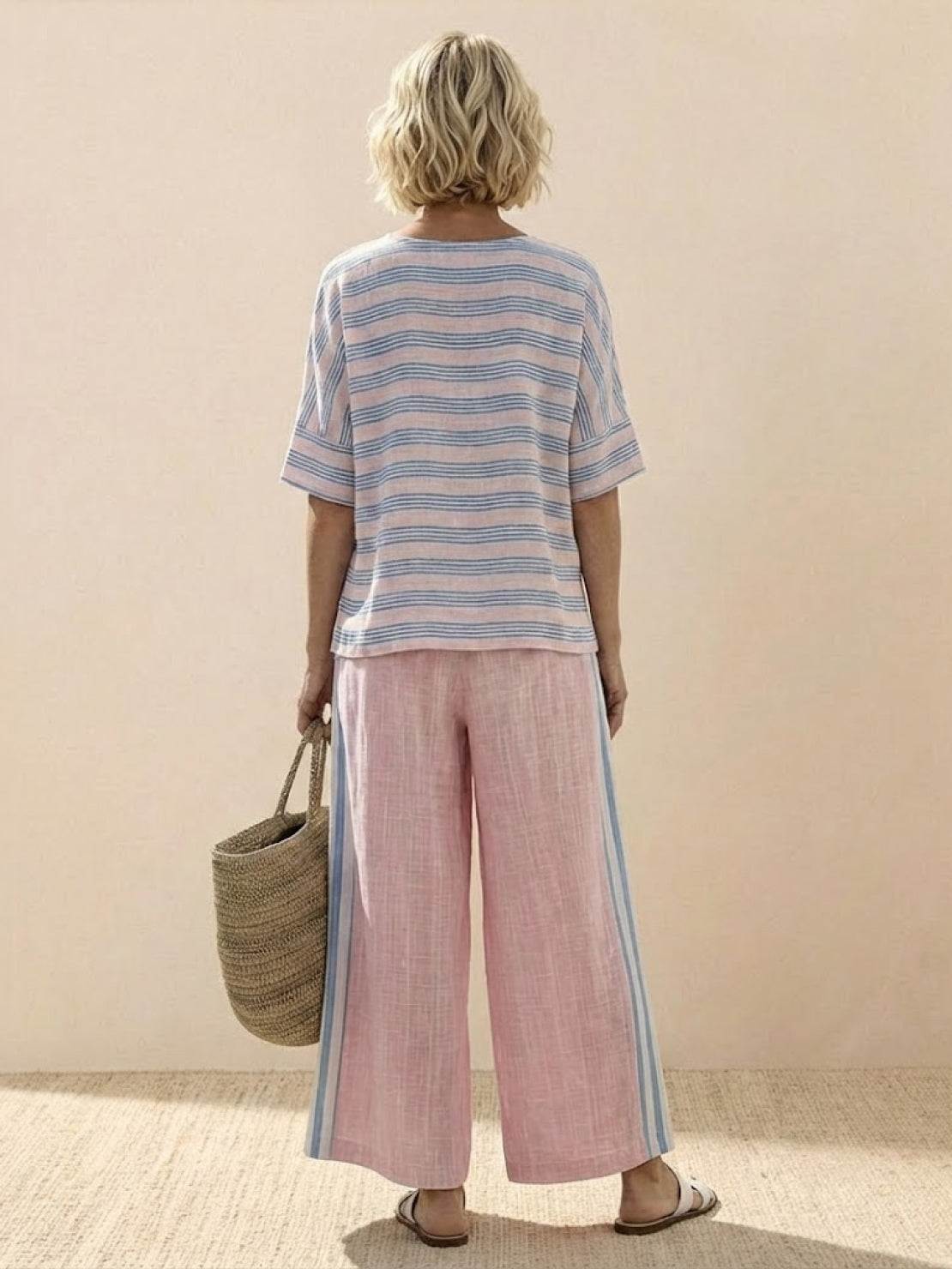 Relaxed Fit Striped Pants and Top 2-Piece Outfit