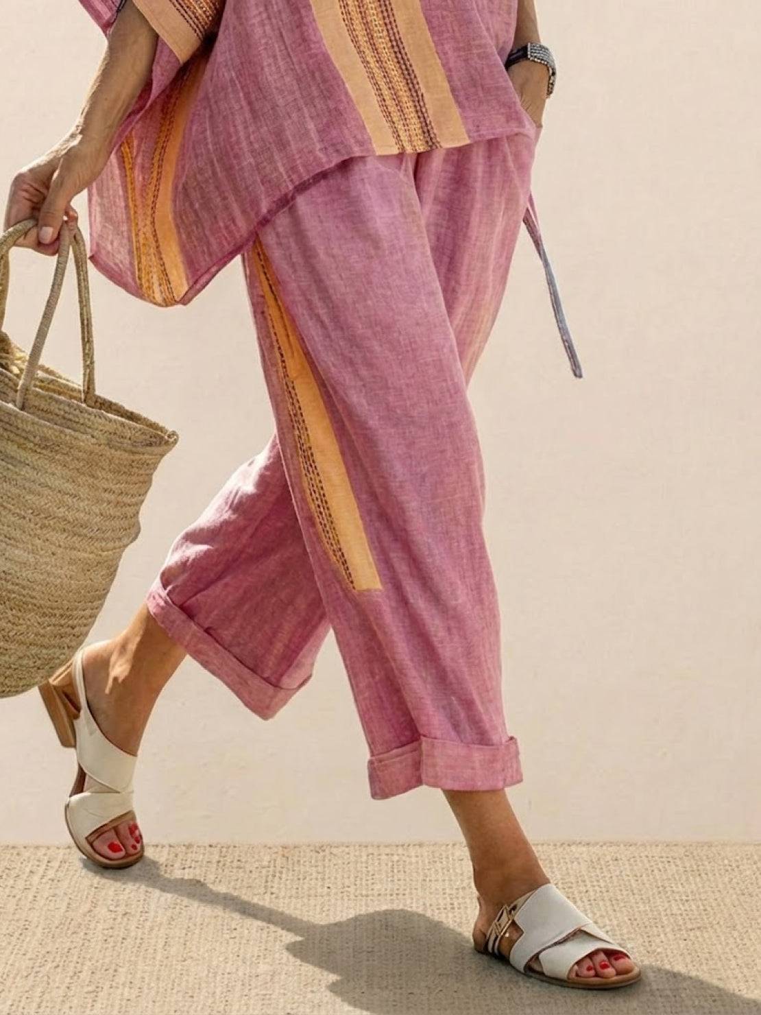 Relaxed Fit Striped Pants and Top 2-Piece Outfit