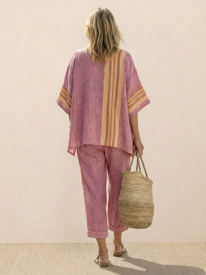 Relaxed Fit Striped Pants and Top 2-Piece Outfit