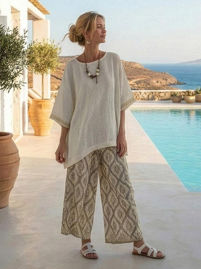 Relaxed Fit Striped Pants and Top 2-Piece Outfit