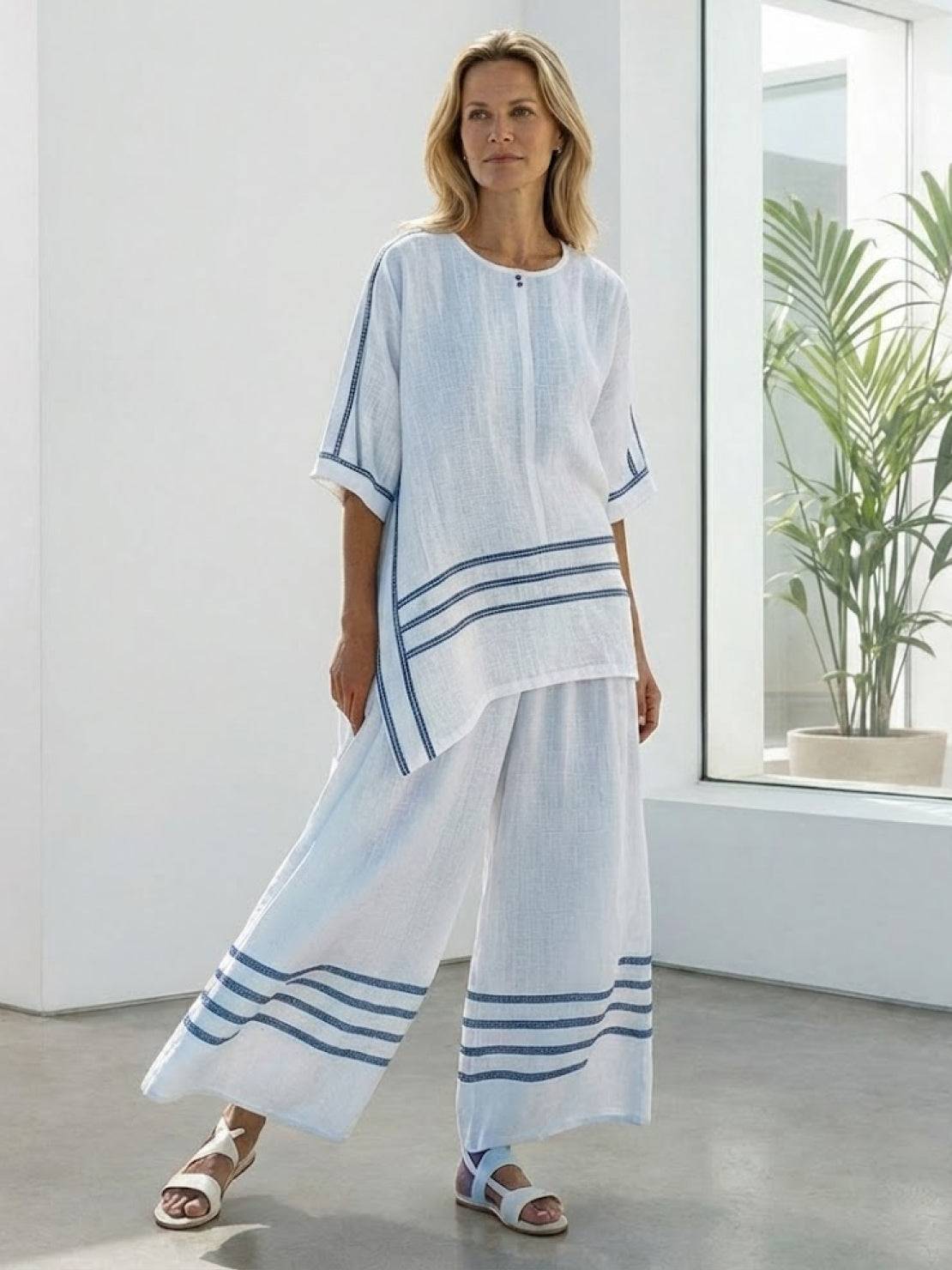 Relaxed Fit Striped Pants and Top 2-Piece Outfit