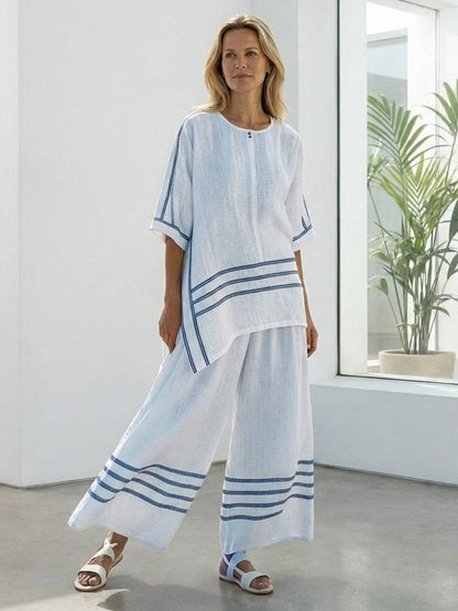 Relaxed Fit Striped Pants and Top 2-Piece Outfit