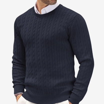 Men's Crew Neck Cable Knit Sweater - VibreMode