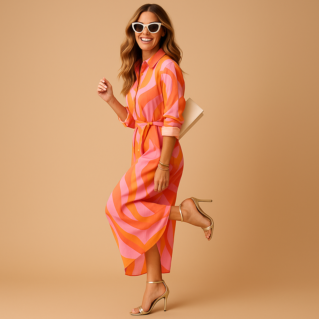 Women’s colorful summer dress with relaxed flowing fit and vibrant pattern, perfect for beach days, vacations, and casual summer outings.