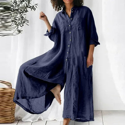 Women's Button Down Maxi Dress - VibreMode