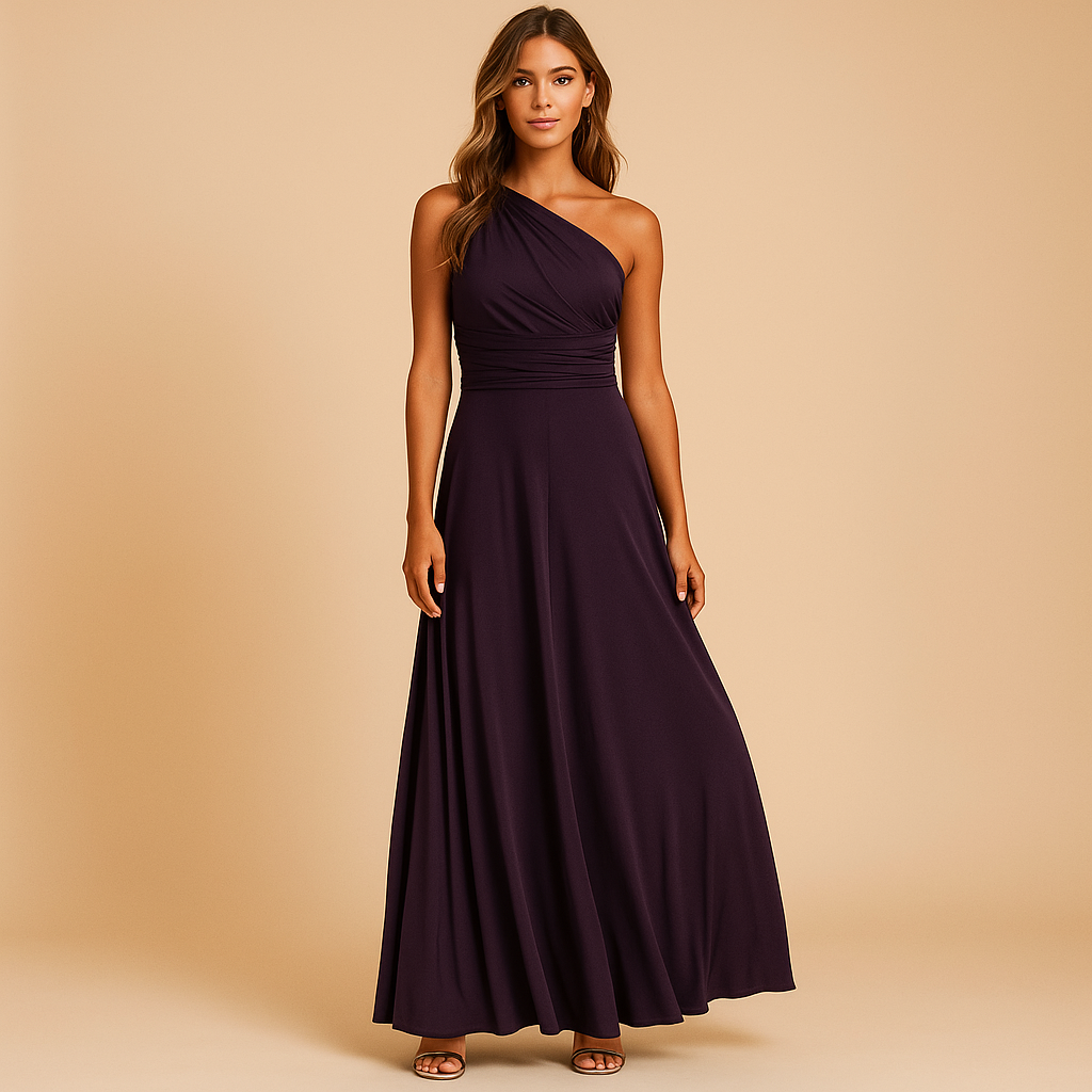 Convertible multiway evening dress for women with adjustable top styling, perfect for weddings, parties, and elegant evening events.
