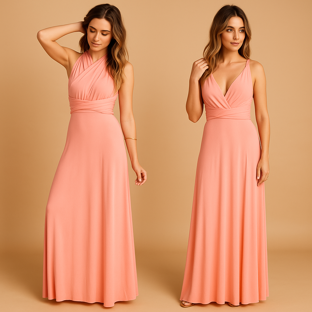 Convertible wrap dress for women with adjustable straps and multiway styling options, perfect for weddings, parties, and elegant formal occasions.