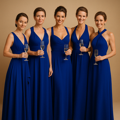 Convertible wrap dress for women with adjustable straps and multiway styling options, perfect for weddings, parties, and elegant formal occasions.