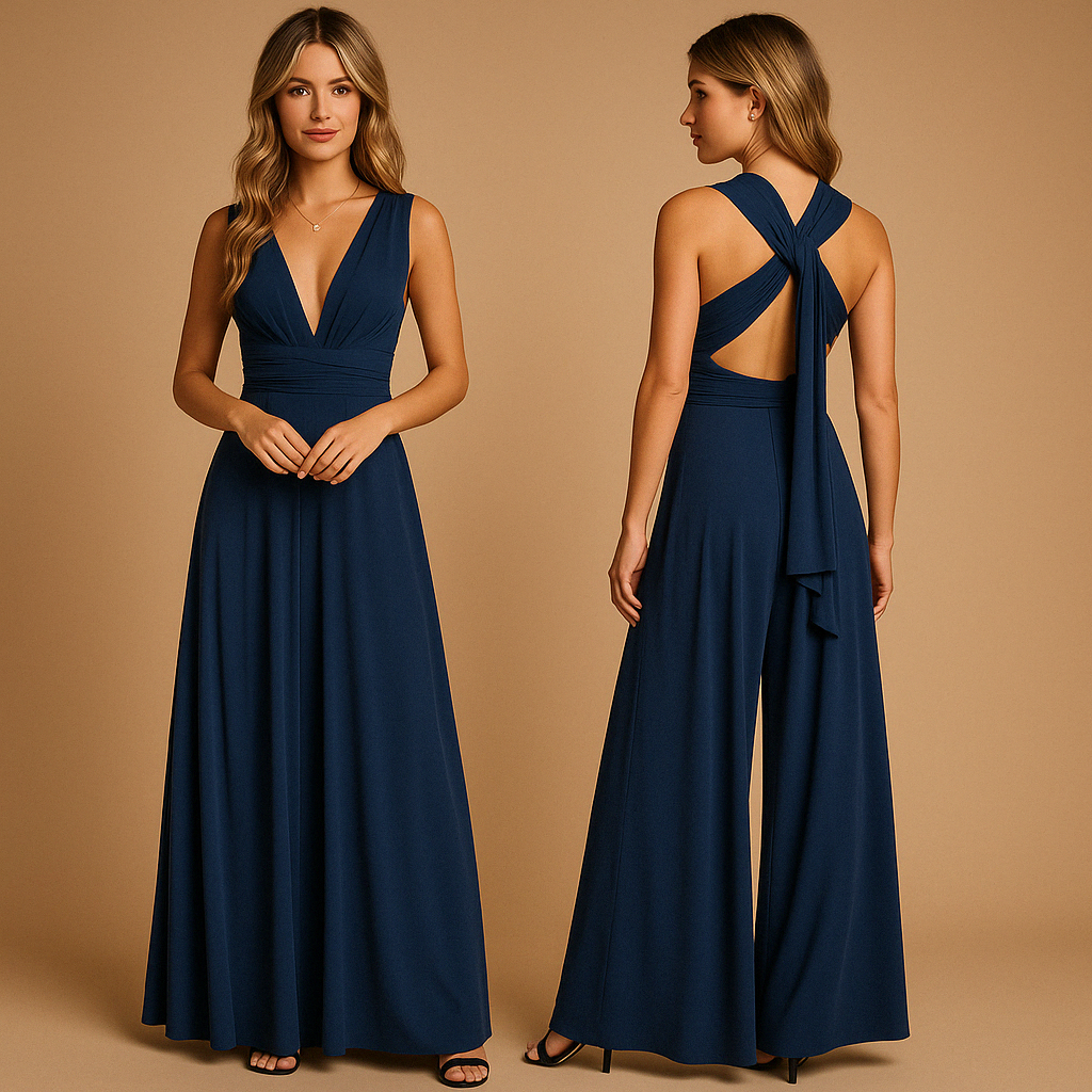 Convertible wrap dress for women with adjustable straps and multiway styling options, perfect for weddings, parties, and elegant formal occasions.