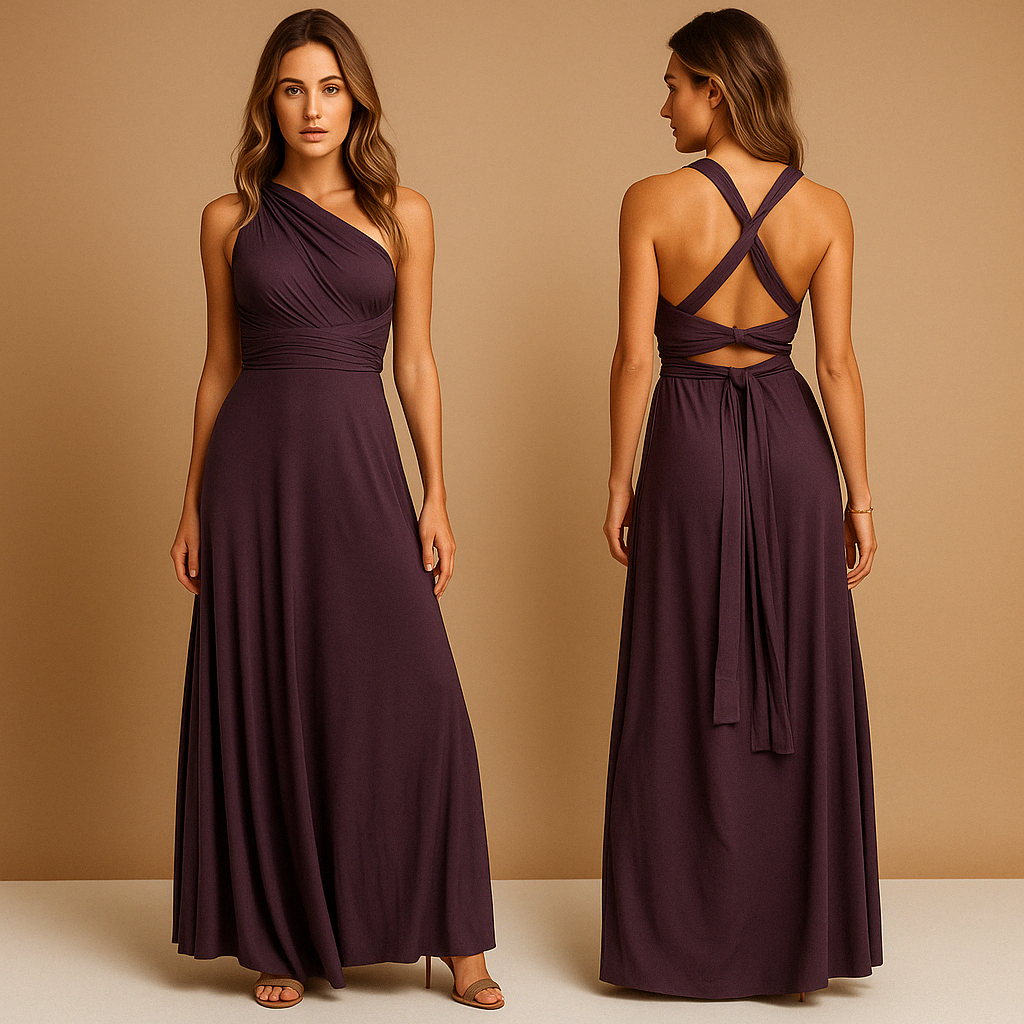 Convertible wrap dress for women with adjustable straps and multiway styling options, perfect for weddings, parties, and elegant formal occasions.