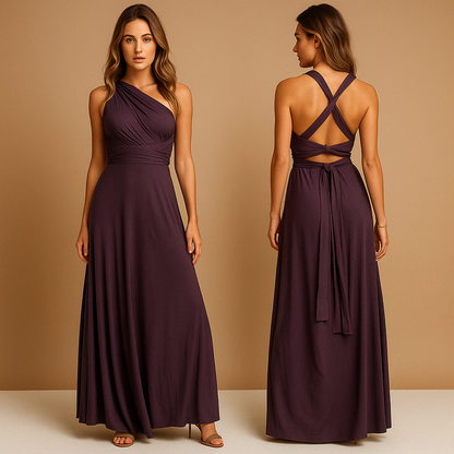 Convertible wrap dress for women with adjustable straps and multiway styling options, perfect for weddings, parties, and elegant formal occasions.