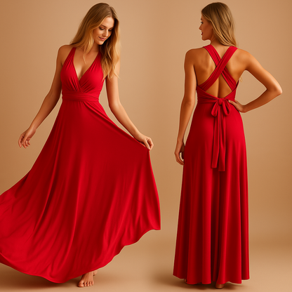Convertible wrap dress for women with adjustable straps and multiway styling options, perfect for weddings, parties, and elegant formal occasions.