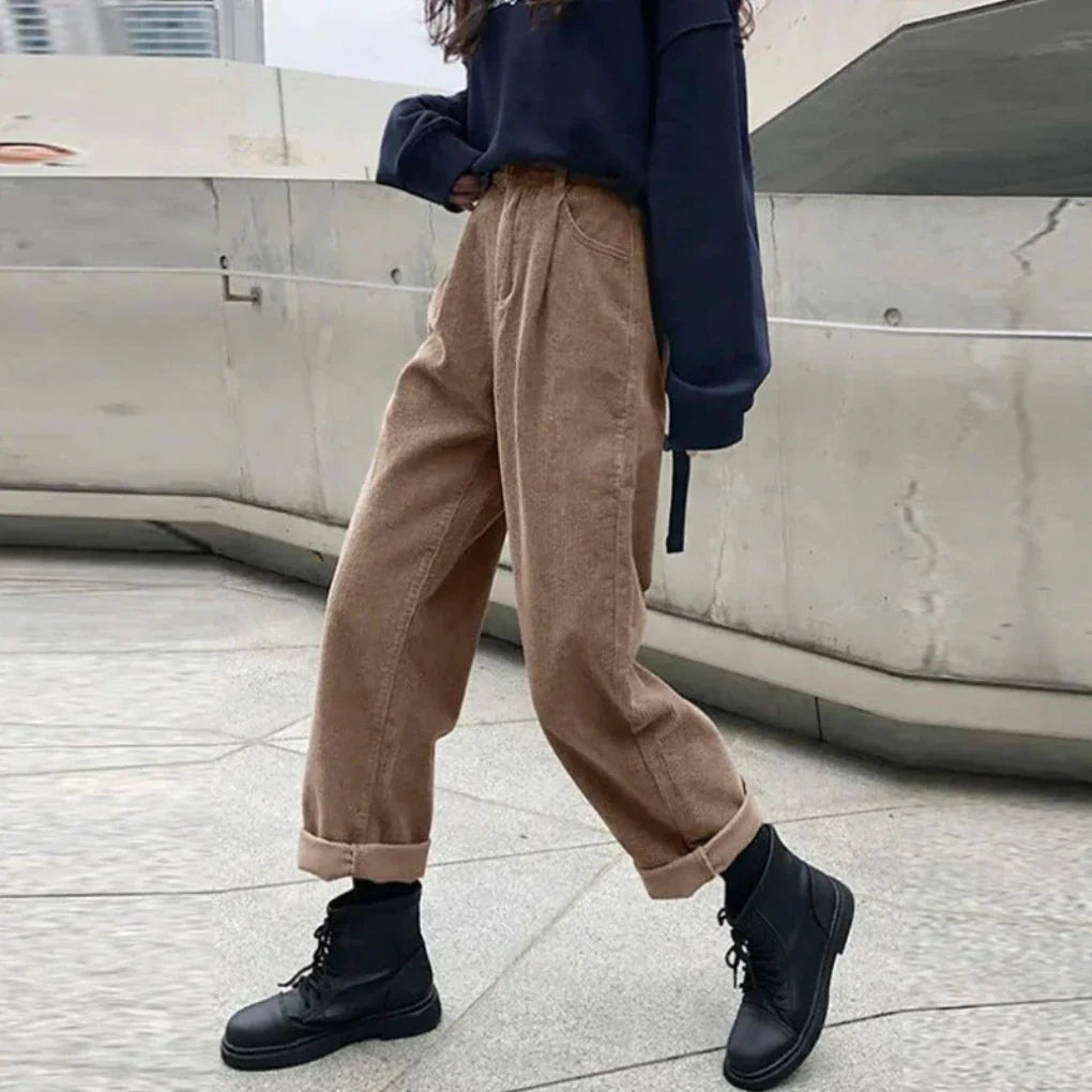 Women's Corduroy Pants Rich Texture Casual Brown - VibreMode