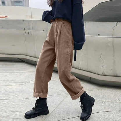 Women's Corduroy Pants Rich Texture Casual Brown - VibreMode
