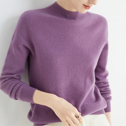 Women's Cashmere Knitted Sweater Soft Winter Beige - VibreMode