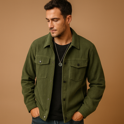 Men’s corduroy jacket with a relaxed fit and timeless design, suitable for everyday wear, leisure, and casual occasions across seasons.