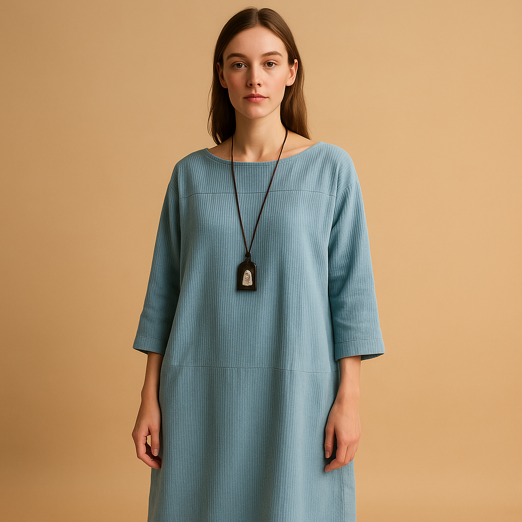 Women’s corduroy knee length summer dress with short sleeves and comfortable fit, perfect for warm days, casual outings, and everyday summer wear.