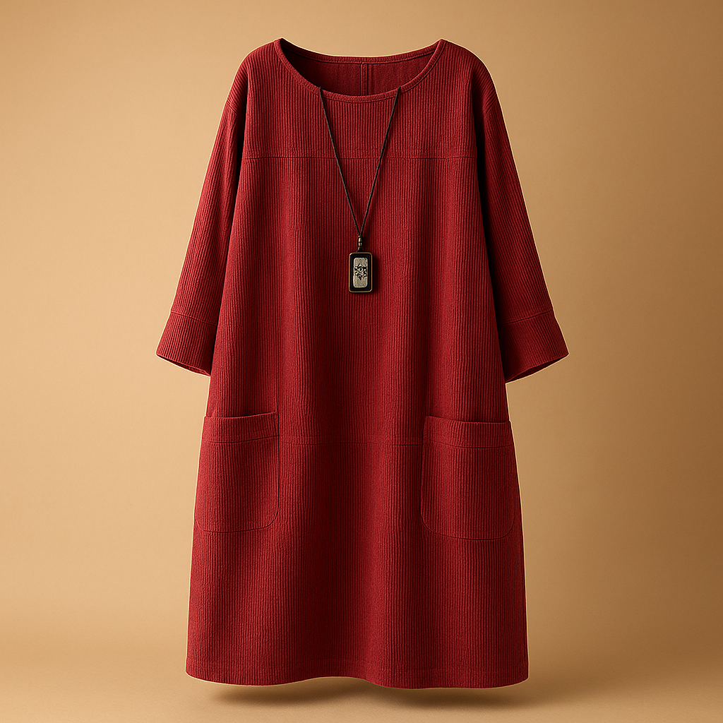 Women’s corduroy knee length summer dress with short sleeves and comfortable fit, perfect for warm days, casual outings, and everyday summer wear.