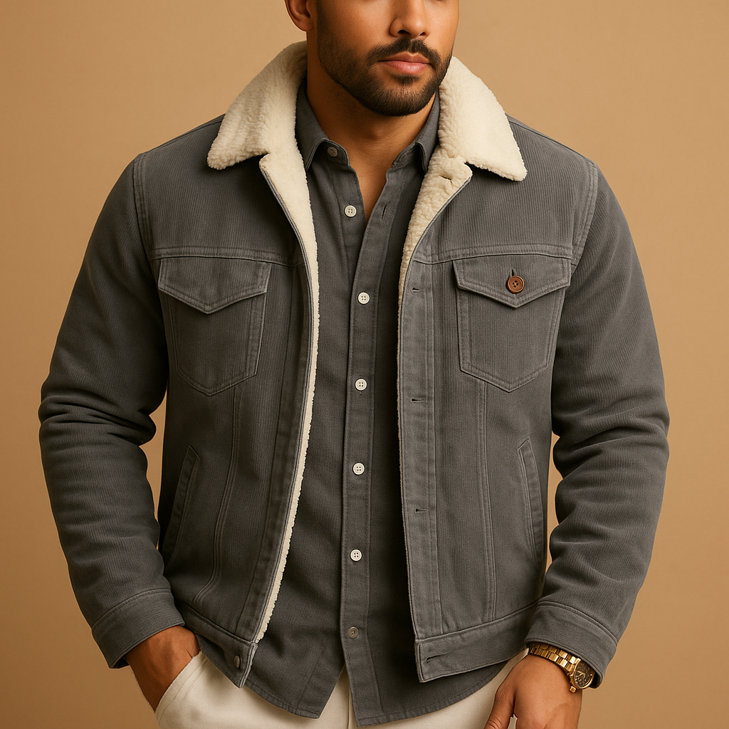 Men’s corduroy style jacket with a modern slim fit, suitable for casual days and formal outfits, paired with jeans or chinos.