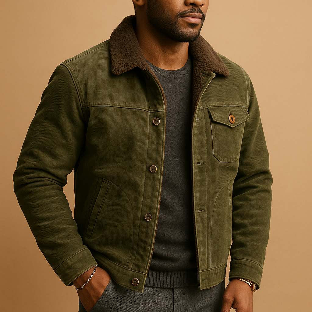 Men’s corduroy style jacket with a modern slim fit, suitable for casual days and formal outfits, paired with jeans or chinos.