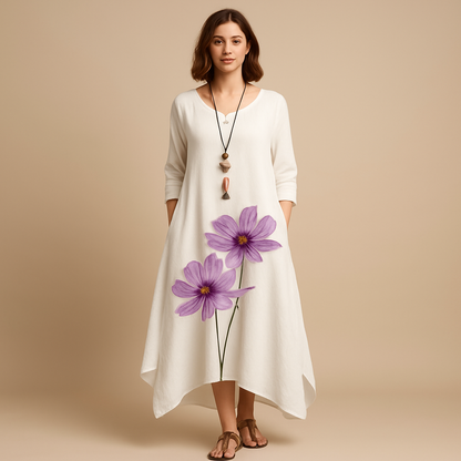 Women’s breathable cotton A-line dress with minimalist design and flattering fit, ideal for office wear, daily outfits and formal occasions.