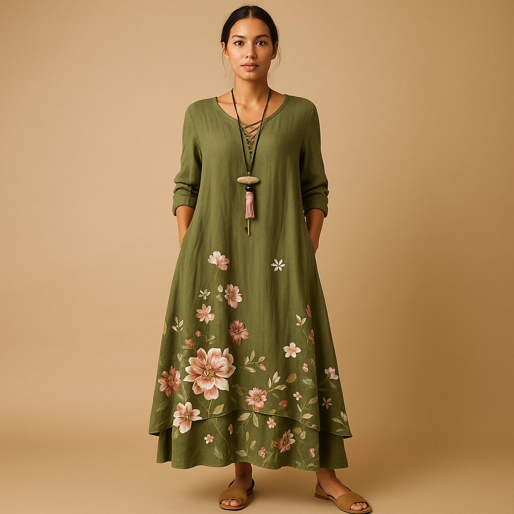 Women’s cotton A-line midi dress with a lightweight breathable design, perfect for everyday wear, office outfits, and semi-formal occasions.