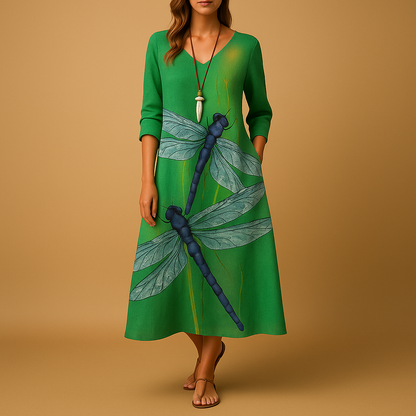 Women’s cotton A-line midi dress with a lightweight breathable design, perfect for everyday wear, office outfits, and semi-formal occasions.