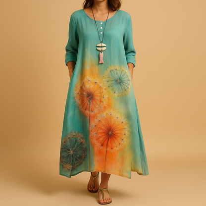 Women’s cotton A-line midi dress with a lightweight breathable design, perfect for everyday wear, office outfits, and semi-formal occasions.