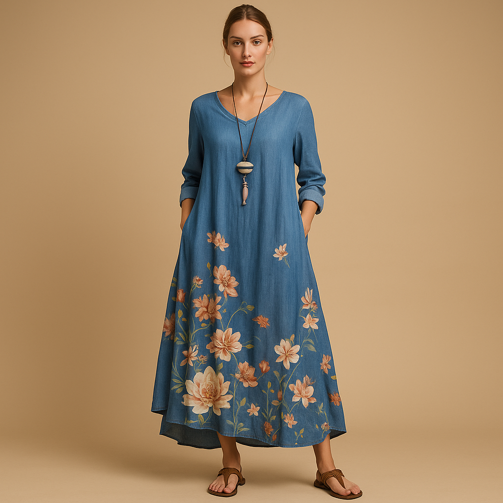 Women’s cotton A-line midi dress with a lightweight breathable design, perfect for everyday wear, office outfits, and semi-formal occasions.
