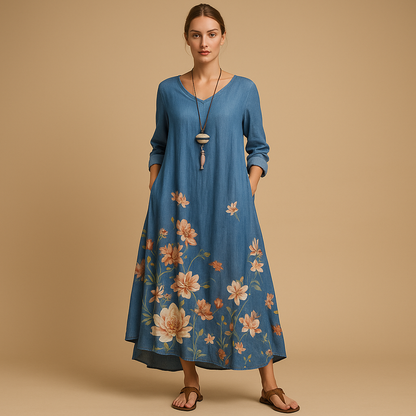 Women’s cotton A-line midi dress with a lightweight breathable design, perfect for everyday wear, office outfits, and semi-formal occasions.