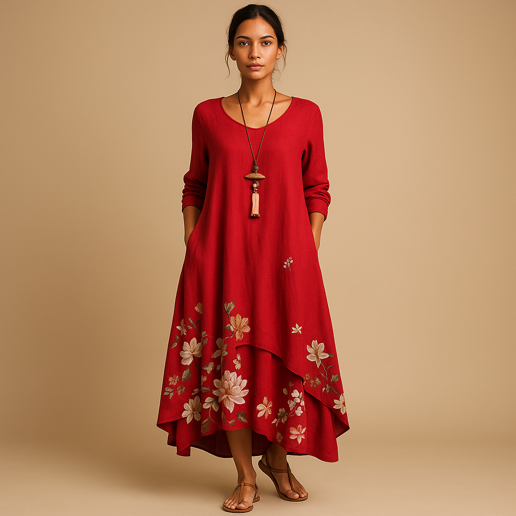 Women’s cotton A-line midi dress with a lightweight breathable design, perfect for everyday wear, office outfits, and semi-formal occasions.
