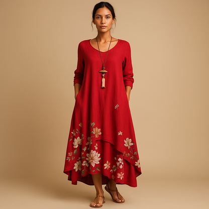 Women’s cotton A-line midi dress with a lightweight breathable design, perfect for everyday wear, office outfits, and semi-formal occasions.
