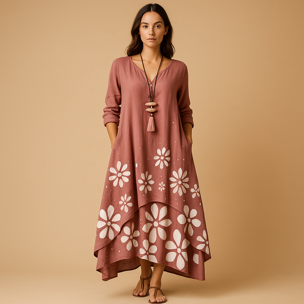 Women’s cotton A-line midi dress with a lightweight breathable design, perfect for everyday wear, office outfits, and semi-formal occasions.