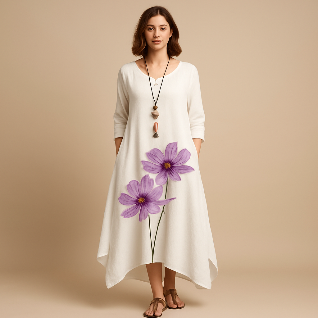 Women’s cotton A-line midi dress with a lightweight breathable design, perfect for everyday wear, office outfits, and semi-formal occasions.