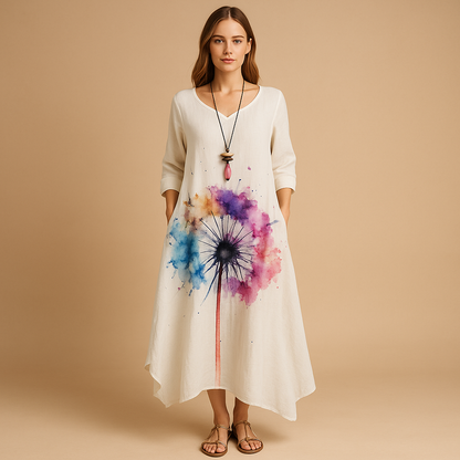 Women’s cotton A-line midi dress with a lightweight breathable design, perfect for everyday wear, office outfits, and semi-formal occasions.