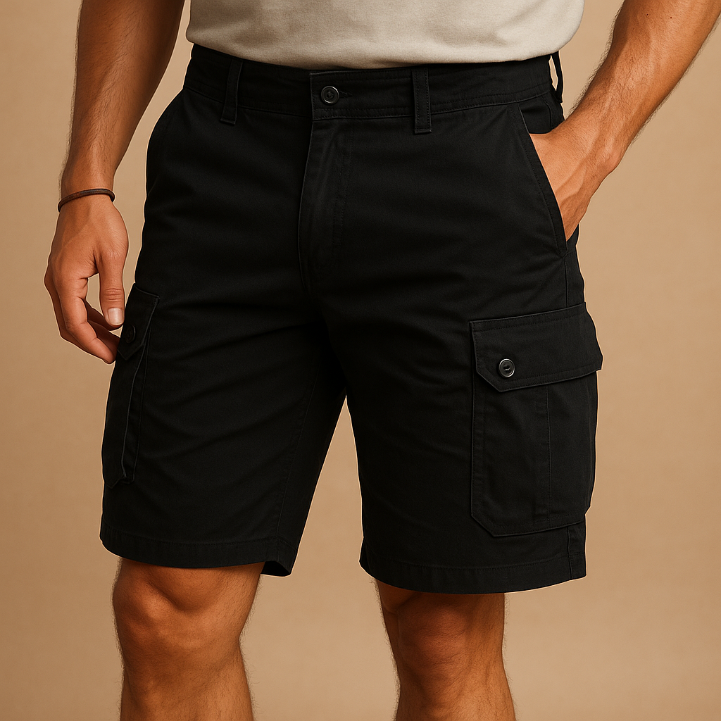 Men’s cotton cargo shorts with multiple pockets, ideal for casual wear, summer walks, and outdoor activities.