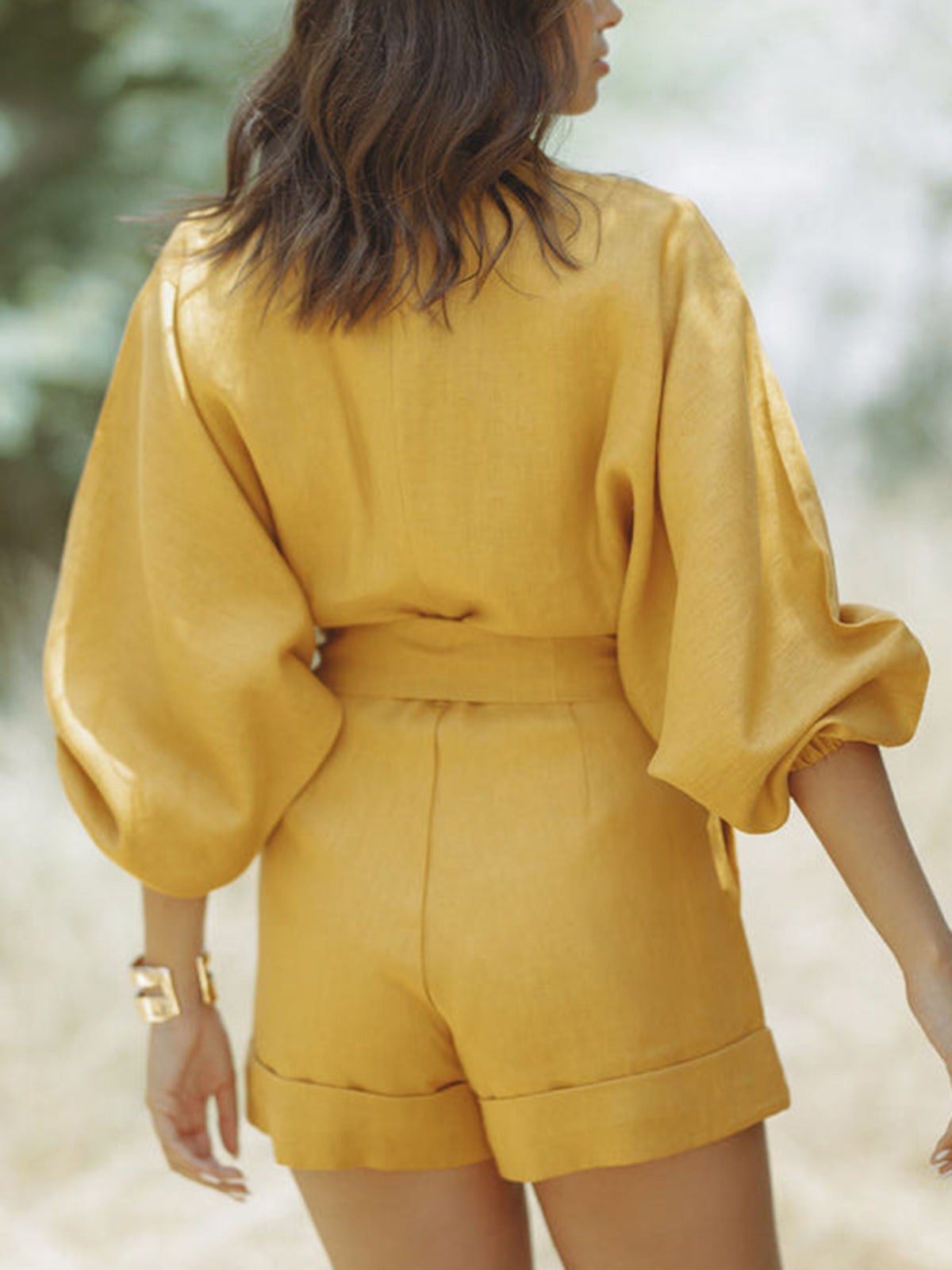 Women's Belted Romper Jumpsuit Long Sleeve