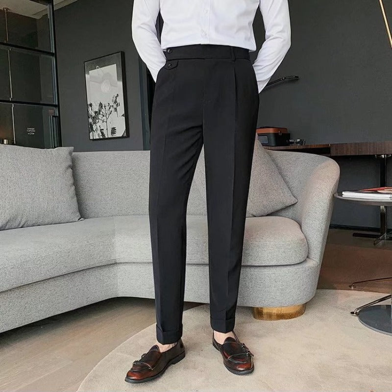 Men's High Waisted Pleated Cuffed Pants - VibreMode