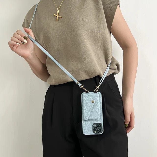 Leather Crossbody Phone Case With Lanyard And Card Holder