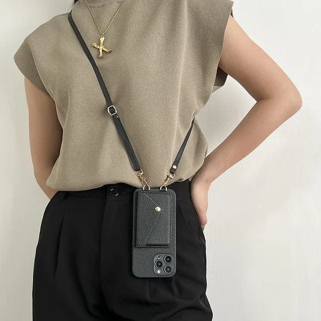 Leather Crossbody Phone Case With Lanyard And Card Holder