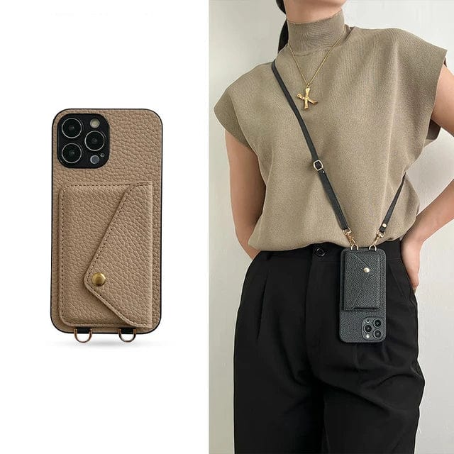 Leather Crossbody Phone Case With Lanyard And Card Holder - VibreMode