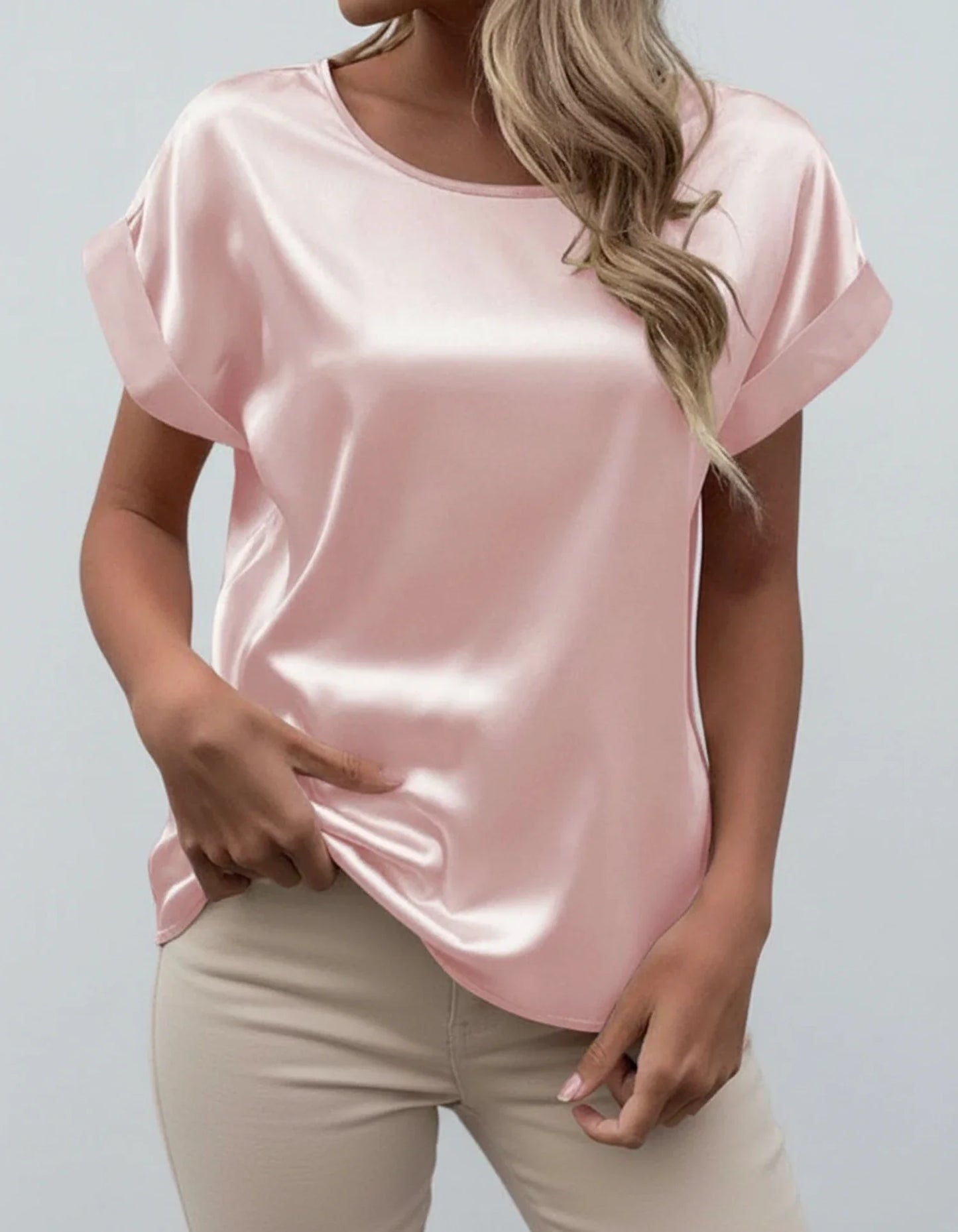 Women Satin Blouse Cuffed Sleeves