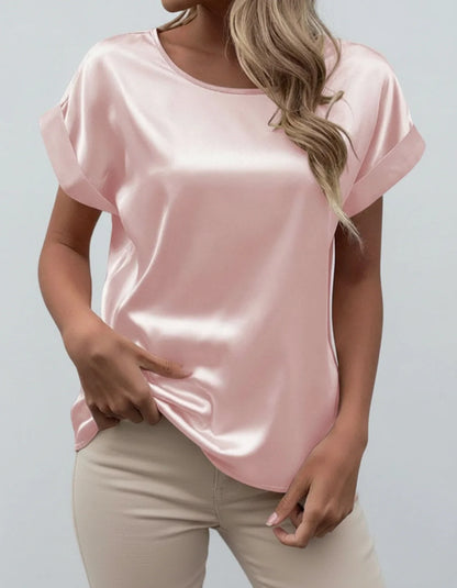 Women Satin Blouse Cuffed Sleeves