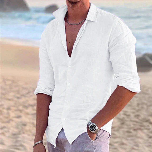Men's Linen Blend Shirt Lightweight Beige
