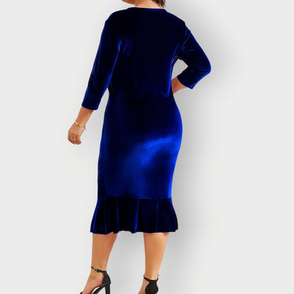 Women's Velvet Midi Dress Ruffle Detail