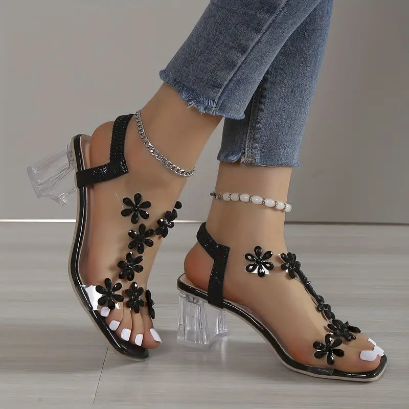 Elegant Women's Glitter Block Heel Sandals