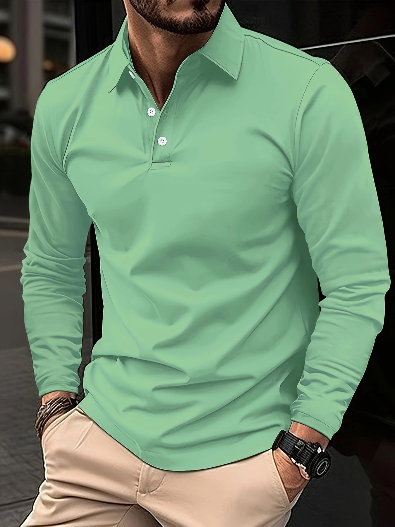 Men's Polo Shirt Long-Sleeve Cotton