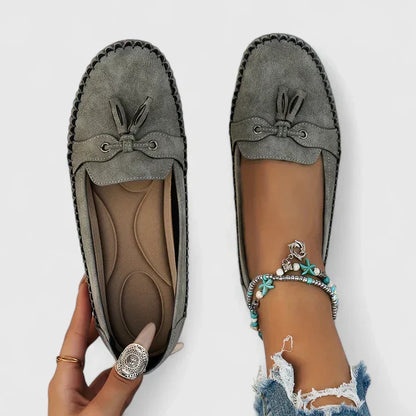 Women's Suede Loafers Slip-On Flat Shoes Brown - VibreMode